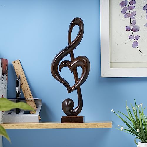 Handmade Wooden Heart Treble Clef Music Note Sculpture, 13-Inch Black Figurine