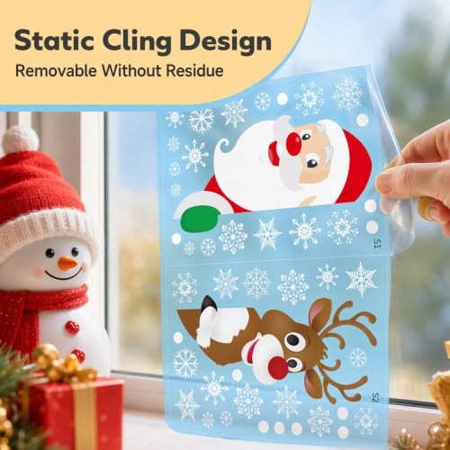 WABIWABI@HOME Christmas-F Holiday Window Clings - Reusable Static Decals for Glass - Christmas-F Variation