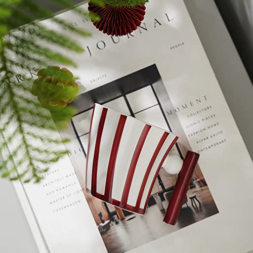 ODIINCY Red & White Stripe 12 Oz Handmade Ceramic Coffee Mug