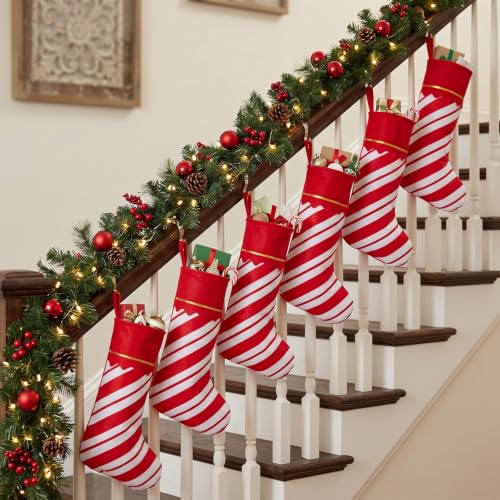 Christmas Stockings Bulk Felt Red White Twill Stripe 36 Pcs - 15 Inch