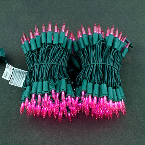 YULETIME 200 Pink Christmas String Lights - 2 Strands, 25 ft Each, 100 LED UL Certified