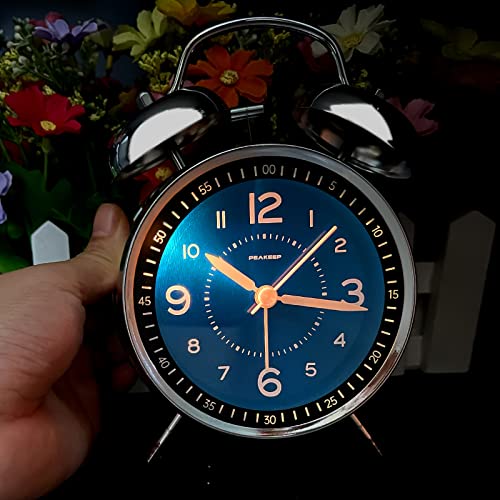 Loud Twin Bell Metal Alarm Clock for Heavy Sleepers, Non-Ticking 4.5 Inch