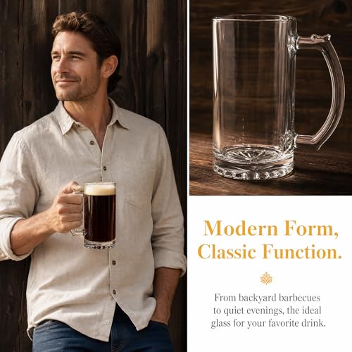 8-Pack 16 Oz Glass Beer Mugs with Handles and Stainless Steel Straws
