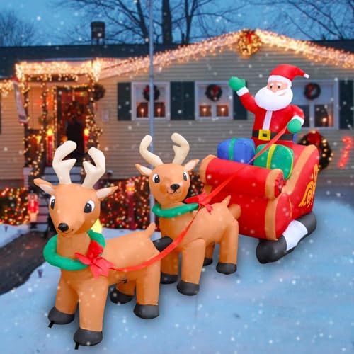 SEASONBLOW 8 Ft LED Inflatable Santa Reindeer Sleigh Yard Decoy Xmas Decoration