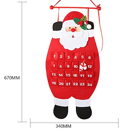 3D Felt Santa Christmas Advent Calendar - Hanging Holiday Countdown Decor