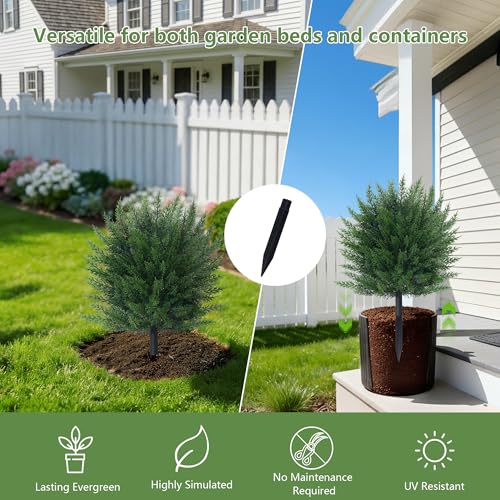 27.6-Inch Artificial Cedar Topiary Tree, UV-Resistant Faux Cypress Set of 2