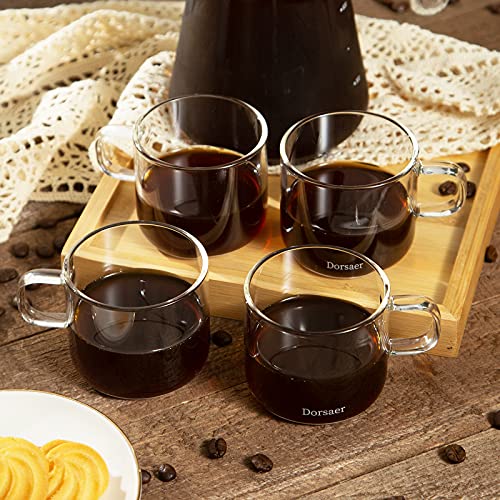 Minimalist Design 6oz Crystal Clear Glass Coffee Cups - Set of 2 for Latte, Tea, Hot Chocolate