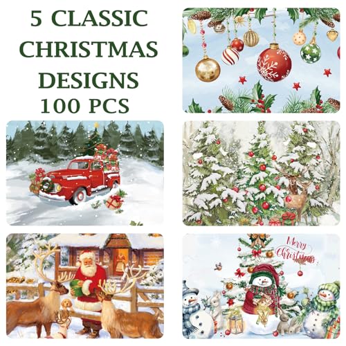 Gerrii 100-Piece Christmas Paper Cups 12 oz with Lids - Vintage Rural Style