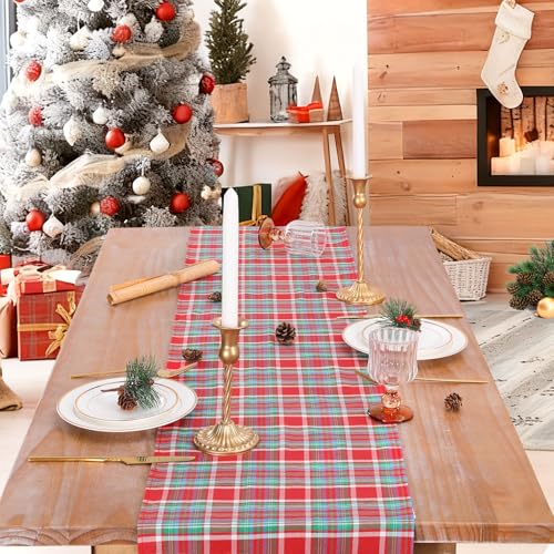 Checkered Table Runner 13x108 in Red & Black Cotton, 2-Pack – Buffalo Plaid