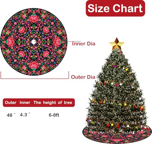 Mexican 48" Christmas Tree Skirt - Serape Felt Wool Traditional Holiday Decor