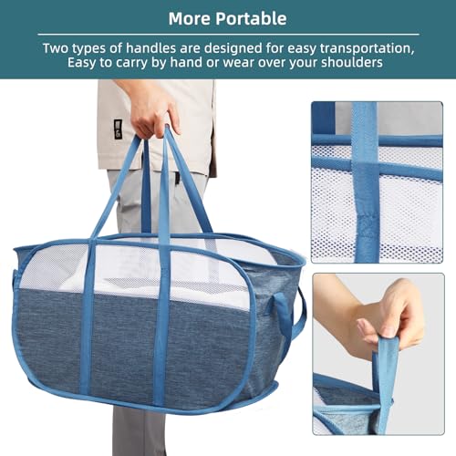 BATTOO Collapsible Laundry Hamper with Dual Handles - Blue Pop-Up Basket