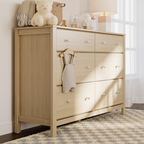 6-Drawer Nursery Dresser, Modern Wood Bedroom Storage with Safety Interlock