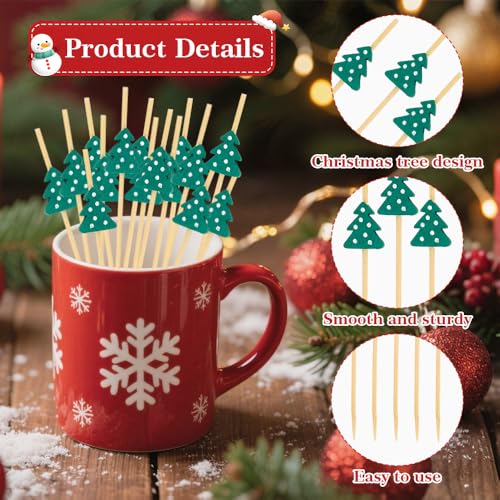 Christmas-Green Tree Cocktail Picks 100 Pcs Bamboo Skewers for Appetizers & Garnish