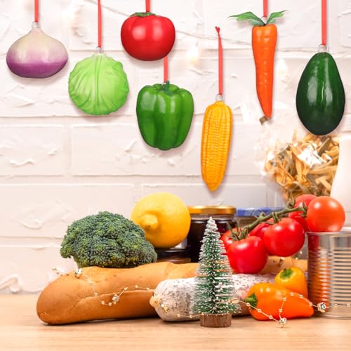 Cinnvoice 8 PCS Vegetable-Themed Christmas Ornaments – Brussels Sprouts, Tomatoes, Avocados & More