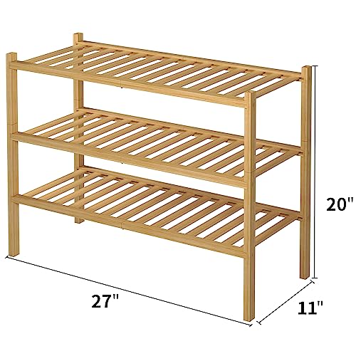 ROMGUAR CRAFT 3-Tier Bamboo Shoe Rack Stackable Storage Organizer for Entryway