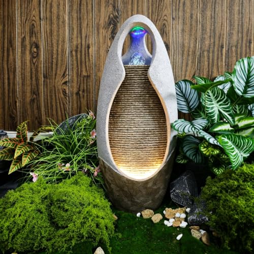 27.5-Inch Modern Floor Standing Water Fountain with Rotating LED Light Ball