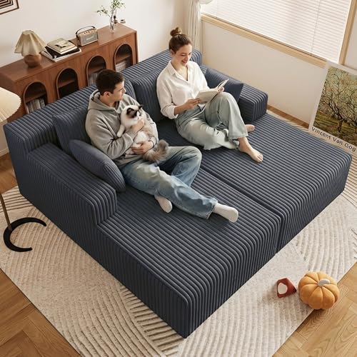 71-Inch Oversized Corduroy Double Chaise Lounge Chair with Pillows