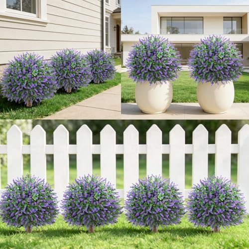 22-Inch Artificial Lavender Topiary Ball Trees, UV Resistant 2-Pack
