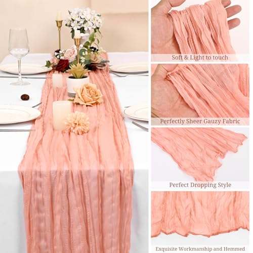 FXKS 12-Pack Coral Cheesecloth Table Runner 20x120 Inch - Elegant Wedding & Event Decor