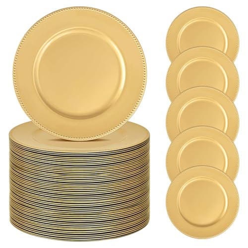 50 Pack Gold Beaded Charger Plates 13 Inch Round Decorative Tableware