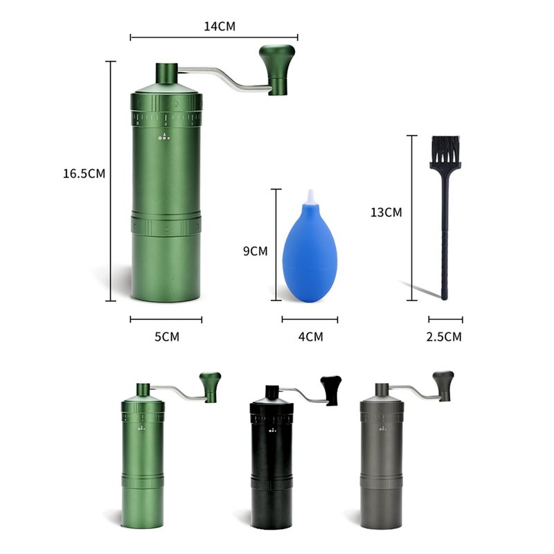WARHEART Manual Coffee Grinder, Aluminum body, Precision steel grinder, Adjustable grinding precision, Hand grind coffee grinder with coffee spoon and Blowing nozzle (Green)