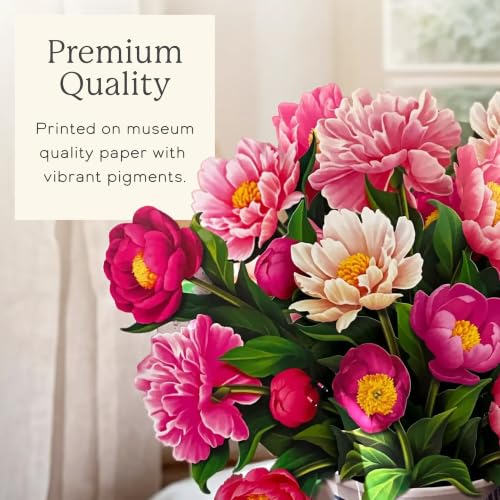 3D Peony Pop Up Greeting Card - 13-Inch Floral Bouquet Paper Card