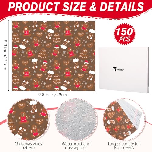 Tenceur 150 Pcs Christmas Gingerbread Man Wax Paper Sheets Deli Wrap Food Packaging