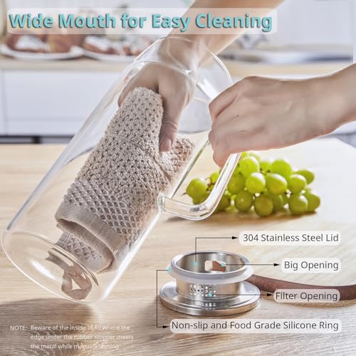 2 Liter (68 oz) Borosilicate Glass Pitcher with Stainless Steel Lid & Handle