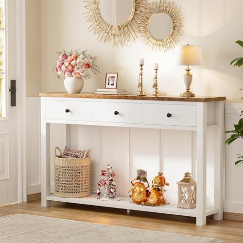 47-Inch Farmhouse Console Table with 3 Drawers and Storage Shelf