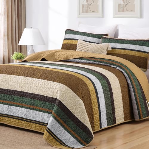 King Boho Stripe Quilt Bedding Set - 3-Piece Lightweight Bedspread Coverlet