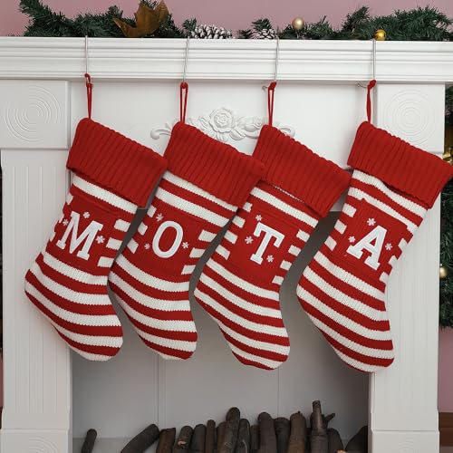 Personalized Knit Monogram Christmas Stocking with Embroidered Pocket, 18 Inch