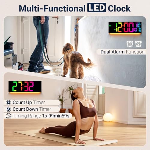 16.5" Large Digital Wall Clock with RGB LED Display & Remote Control