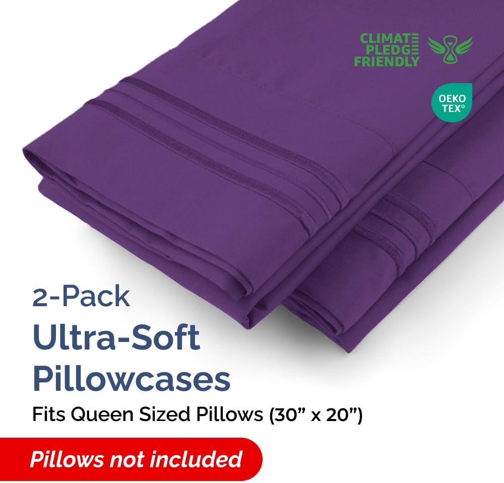Queen Pillow Cases by [Brand Name] - Ultra Soft Hotel Quality - Cozy & Wrinkle-Free - 2 Piece Set in Purple