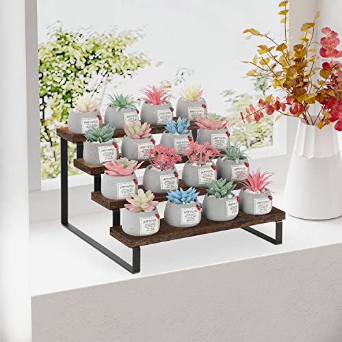 4-Tier Wooden Display Riser Stand, Rustic Countertop Organizer Shelf