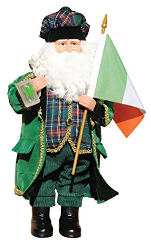 Irish Santa Figurine 15in Hand-Painted Resin with Lamb’s Wool Beard