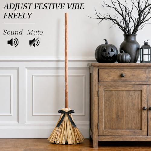 Joyehome Animated Floating Witch Broom - 49" Touch & Sound Activated Halloween Indoor Decoration