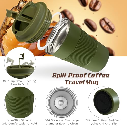 17oz Green Vacuum Insulated Stainless Steel Travel Coffee Mug - Leak Proof with Lid
