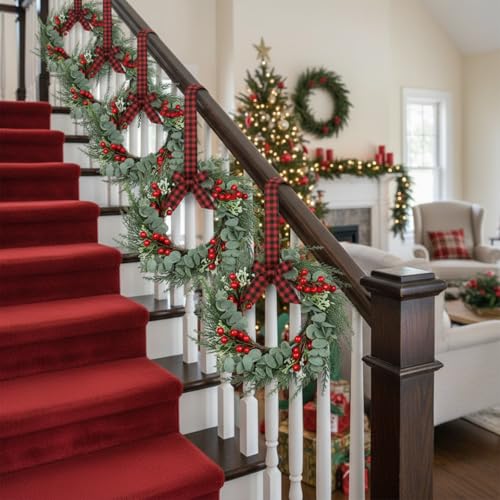 4 Pcs Mini Christmas Wreaths for Kitchen Cabinets, 8-Inch Holiday Decor