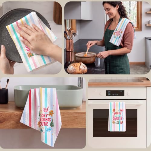 GHUSDFM Retro Pink Christmas Kitchen Towels - 2 Pack, Striped Cute Dish Towels, Christmas Sweetie 786