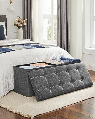 43-Inch Folding Storage Ottoman Bench, 35-Gallon Linen-Look Chest