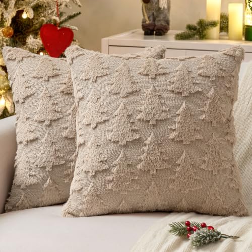 MIULEE 18x18 Light Brown Christmas Pillow Covers Set of 2 Decor