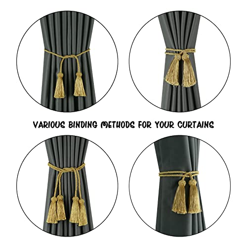 2 Pack Handmade Rope Curtain Tiebacks with Tassels, Adjustable Holdbacks