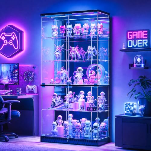 5-Tier Glass Display Cabinet with RGB LED Lights, Lock and Motion Sensor