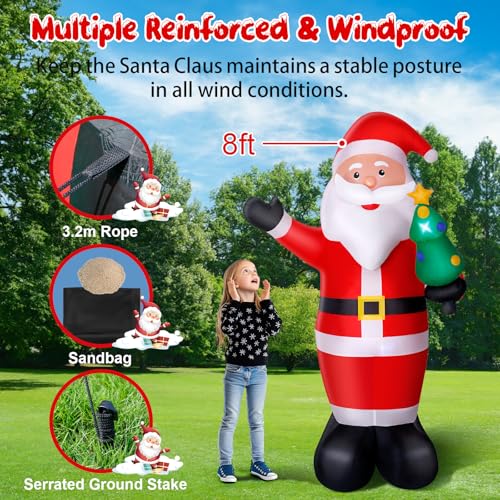 8FT Santa Claus Inflatable with LED Christmas Tree - Wothfav Outdoor Yard Decor