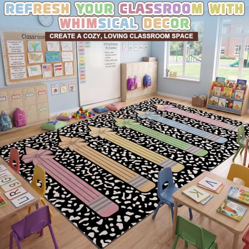 Large Pencil Theme Classroom Area Rug 7.6x12 ft Non-Slip Educational Mat