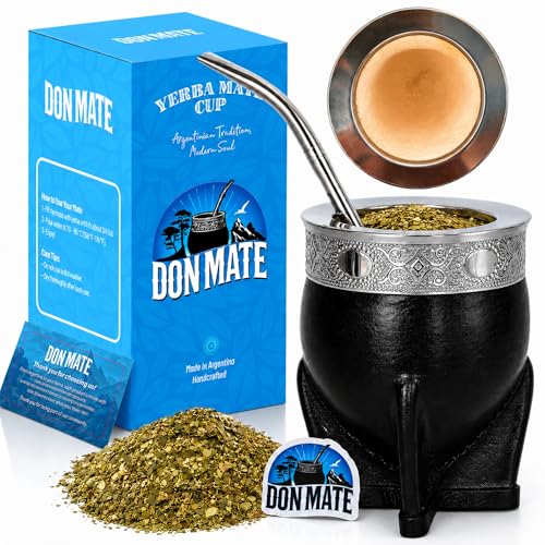 DON MATE Imperial Leather Gourd Yerba Mate Cup & Bombilla Set – Authentic Argentine Style