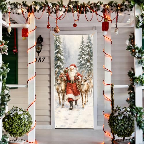 Santa Reindeer Christmas Door Cover - 35x79 in Reusable Curtain - JINYO