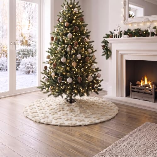Civaner 36in Beige Gingerbread Man Christmas Tree Skirt Faux Fur Holiday Decor