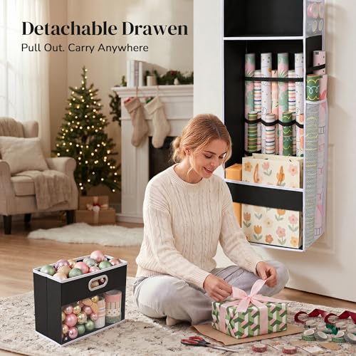 Over The Door Wrapping Paper Storage Organizer with Drawer and Mesh Pockets