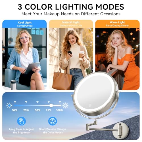 Auxmir 9″ 5000mAh 1X/30X Wall Mounted Lighted Magnifying Makeup Mirror
